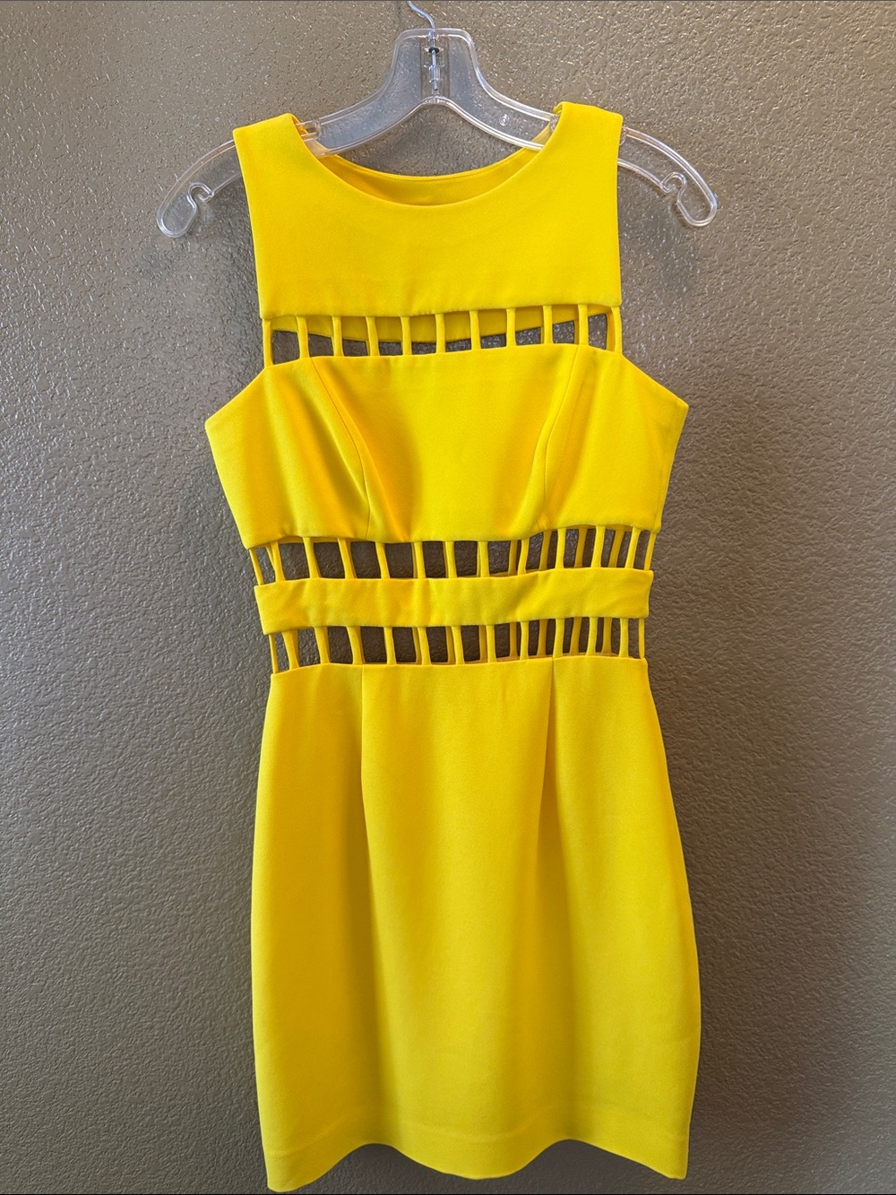 90s Vintage Andrea Polizzi for Rex Lester Neiman Marcus canary yellow cage dress